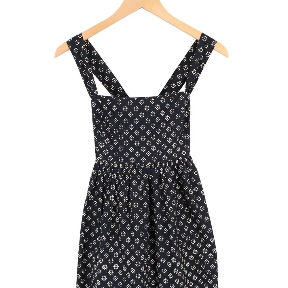 NWT J.Crew Square Neck Cotton Poplin Midi Dress Block Print Faded Black Size 0